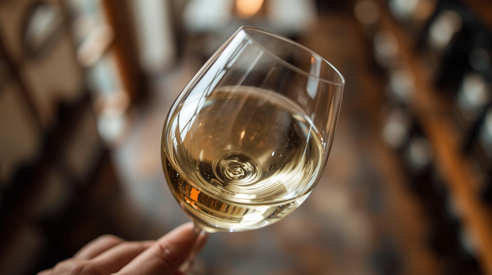 copa de vino blanco en una cata