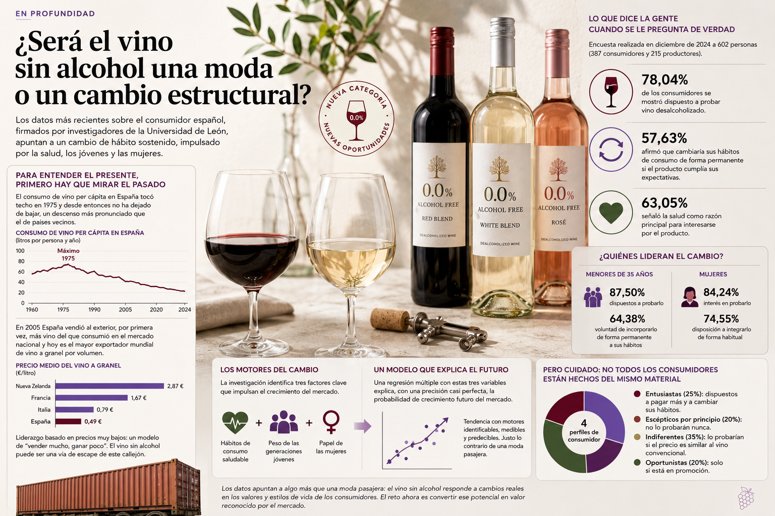 moda o cambio en el consumo hacia vinos sin alcohol en infografía
