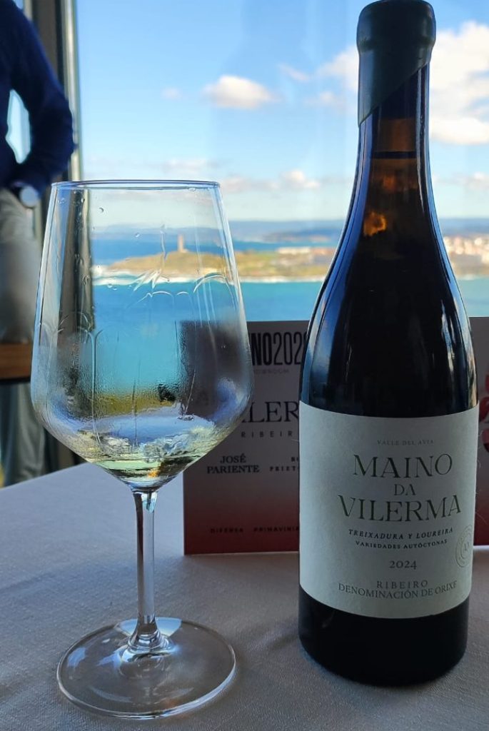 Maino da Vilerma 2024 copa y botella del vino Maino da Vilerma 2024