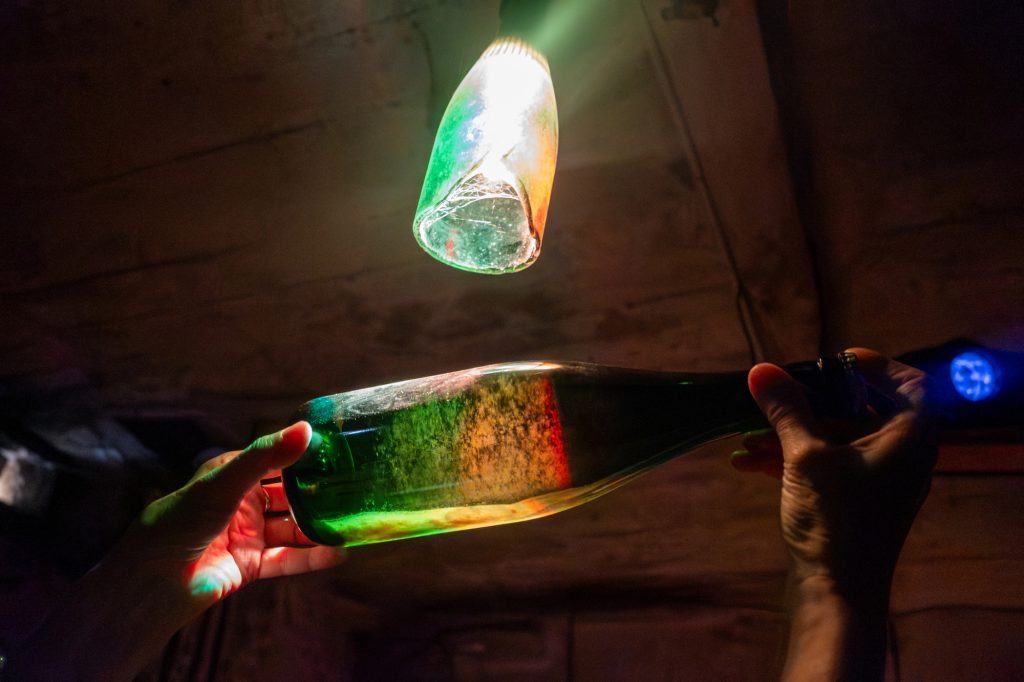lías del vino Una botella de vino con sus lías